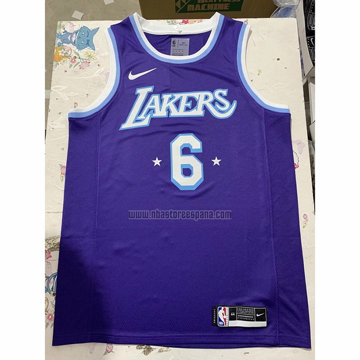 Camiseta Los Angeles Lakers LeBron James NO 6 Ciudad 2021-22 Violeta